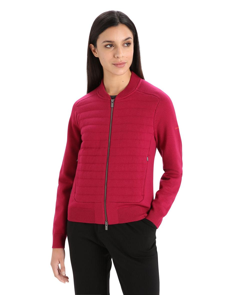 Kurtka Icebreaker City Label ZoneKnit™ Merino Insulated Knit Bomber Damskie Różowe | PL 1289QMAZ